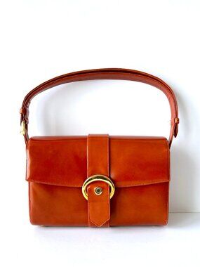 Vintage Dorian Orange Brown Leather Bag, With Gold Tone Hardware